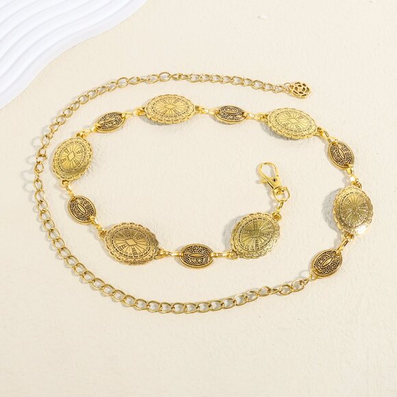 2/$30 Gold Medallion Waist Chain Belt Retro Adjustable For Dress Tunic Blouse - Picture 6 of 9